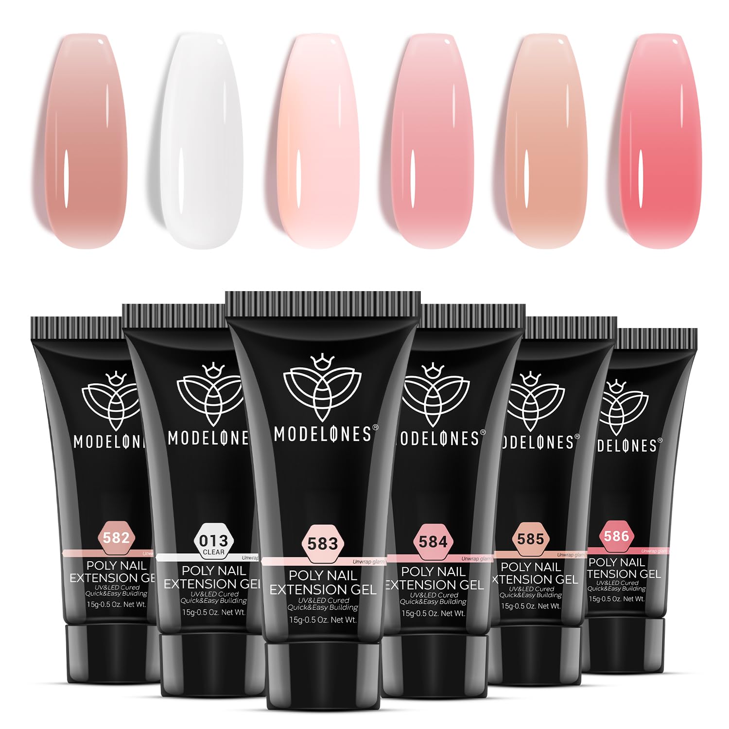 Modelones poly nail gel set with six jelly colors for at-home manicure.