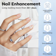 Modelones self-leveling gel distributes evenly for precise nail builds.
