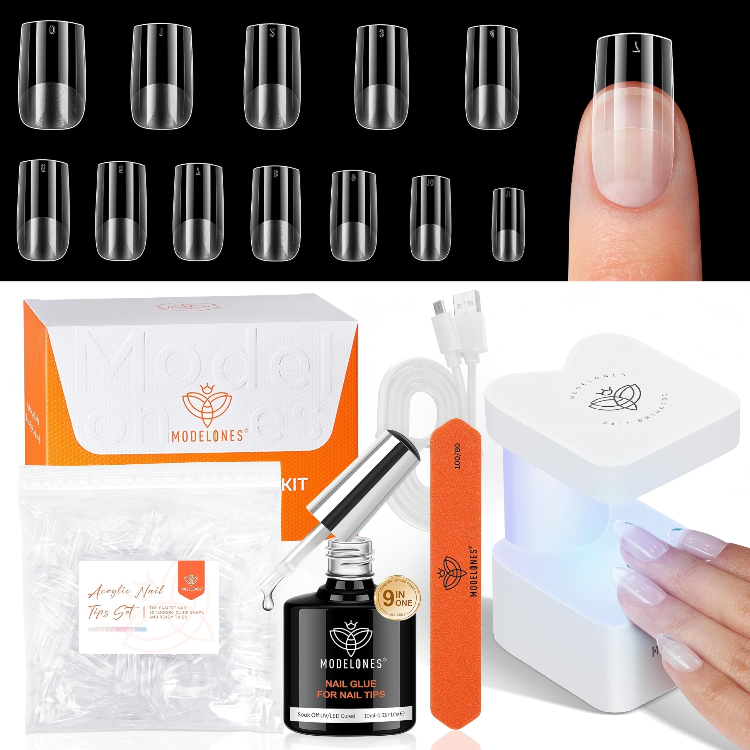 Modelones short square nail tips close-up showing breathable ABS and edge comfort.