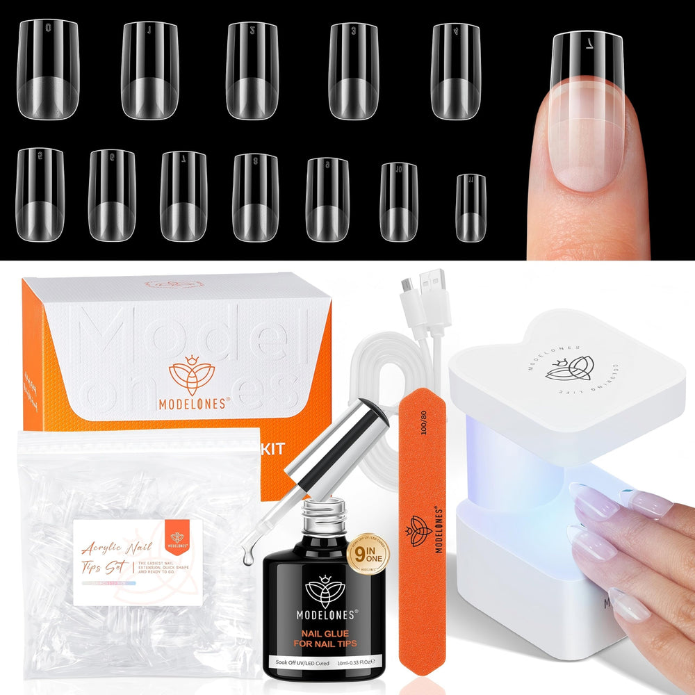 Modelones short square nail tips close-up showing breathable ABS and edge comfort.