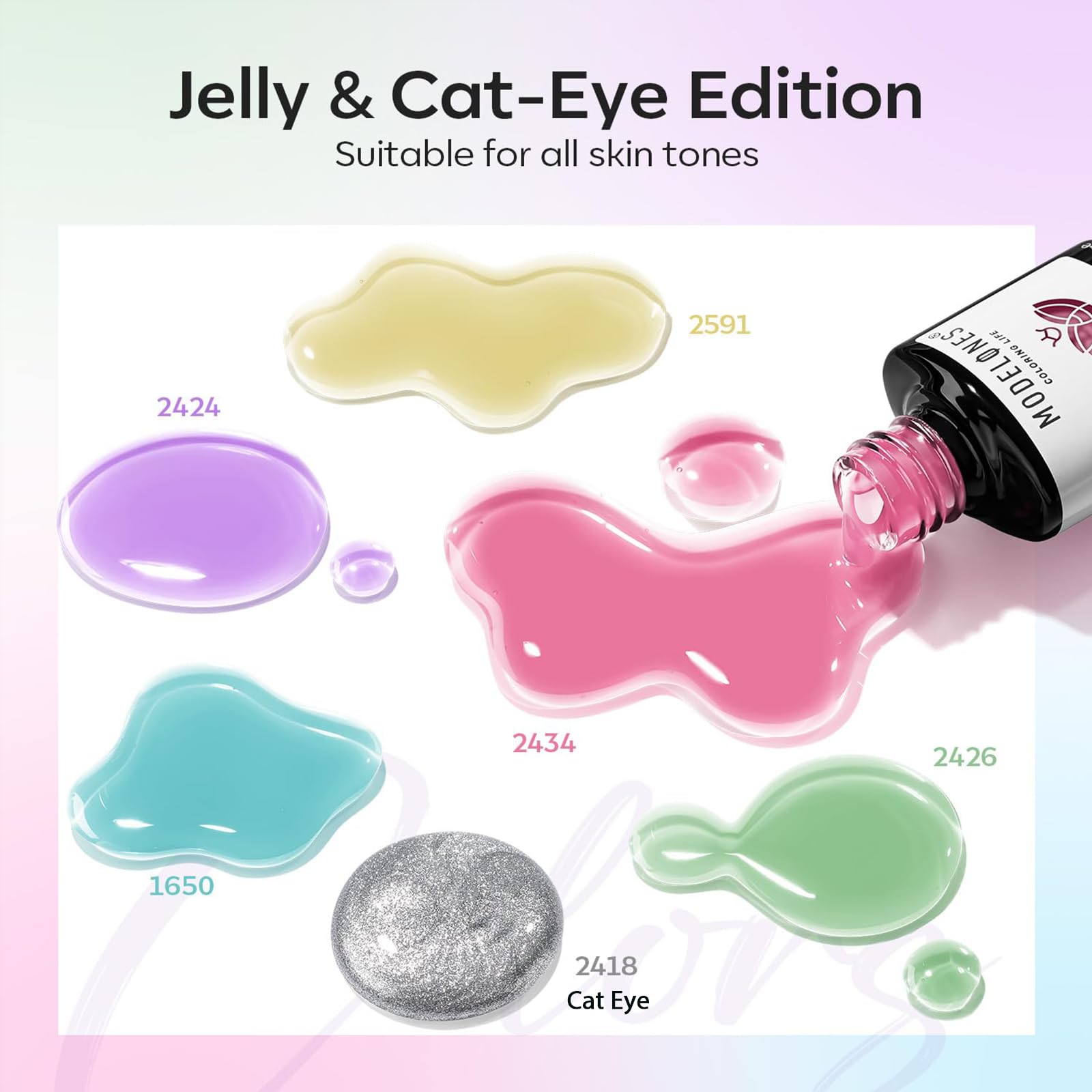 Modelones silver cat-eye gel bottle showing magnetic shimmer for depth.