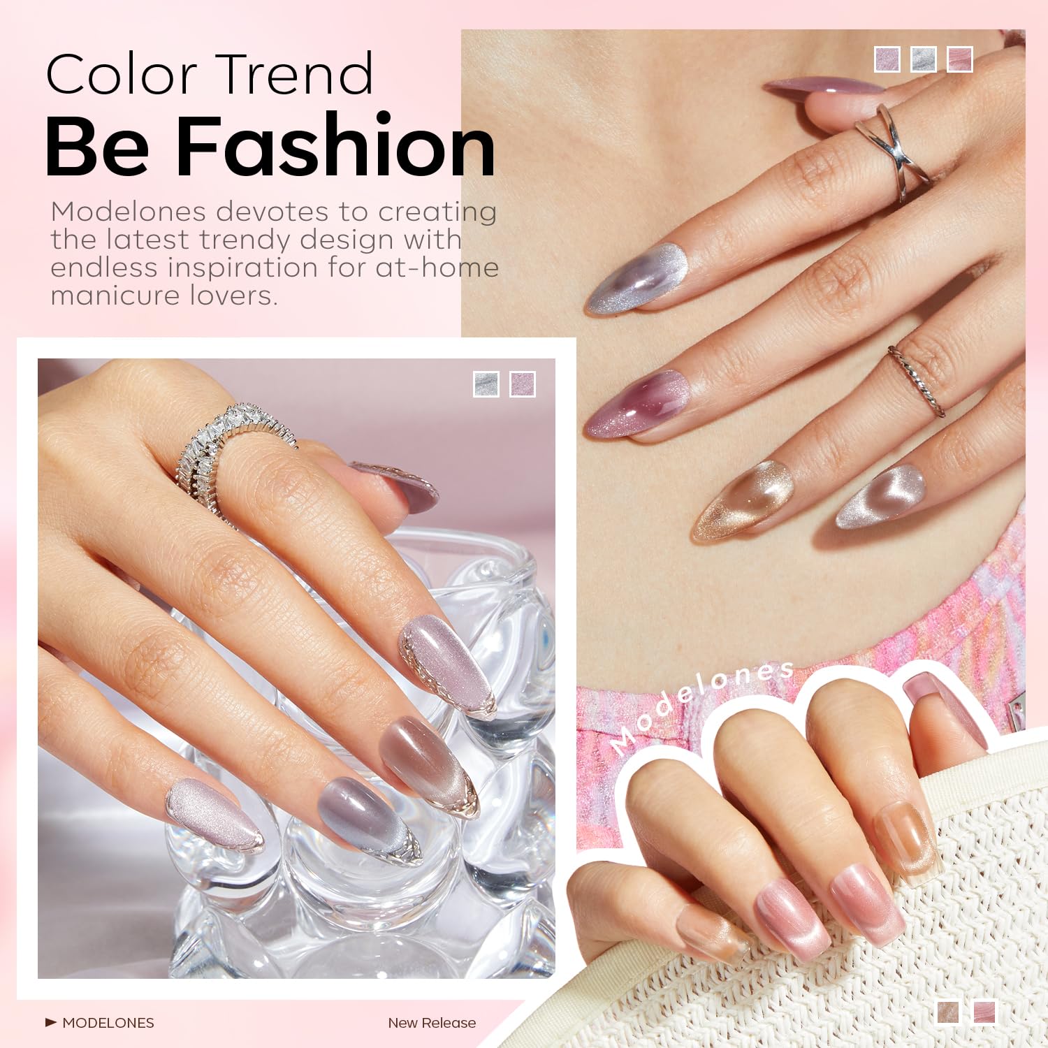 Modelones smooth self-leveling formula swatches on nail tips