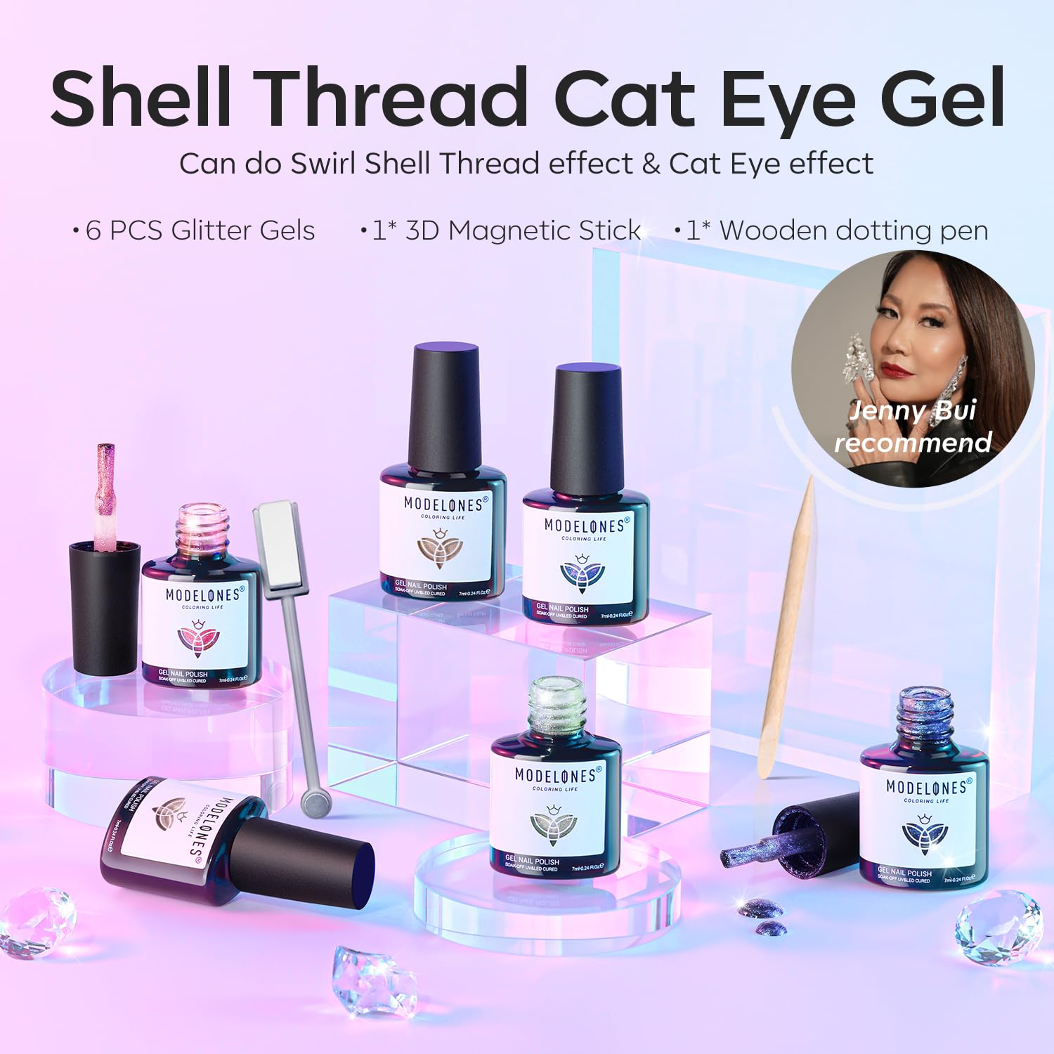 Modelones swirl shell thread effect for mermaid-inspired nail designs.