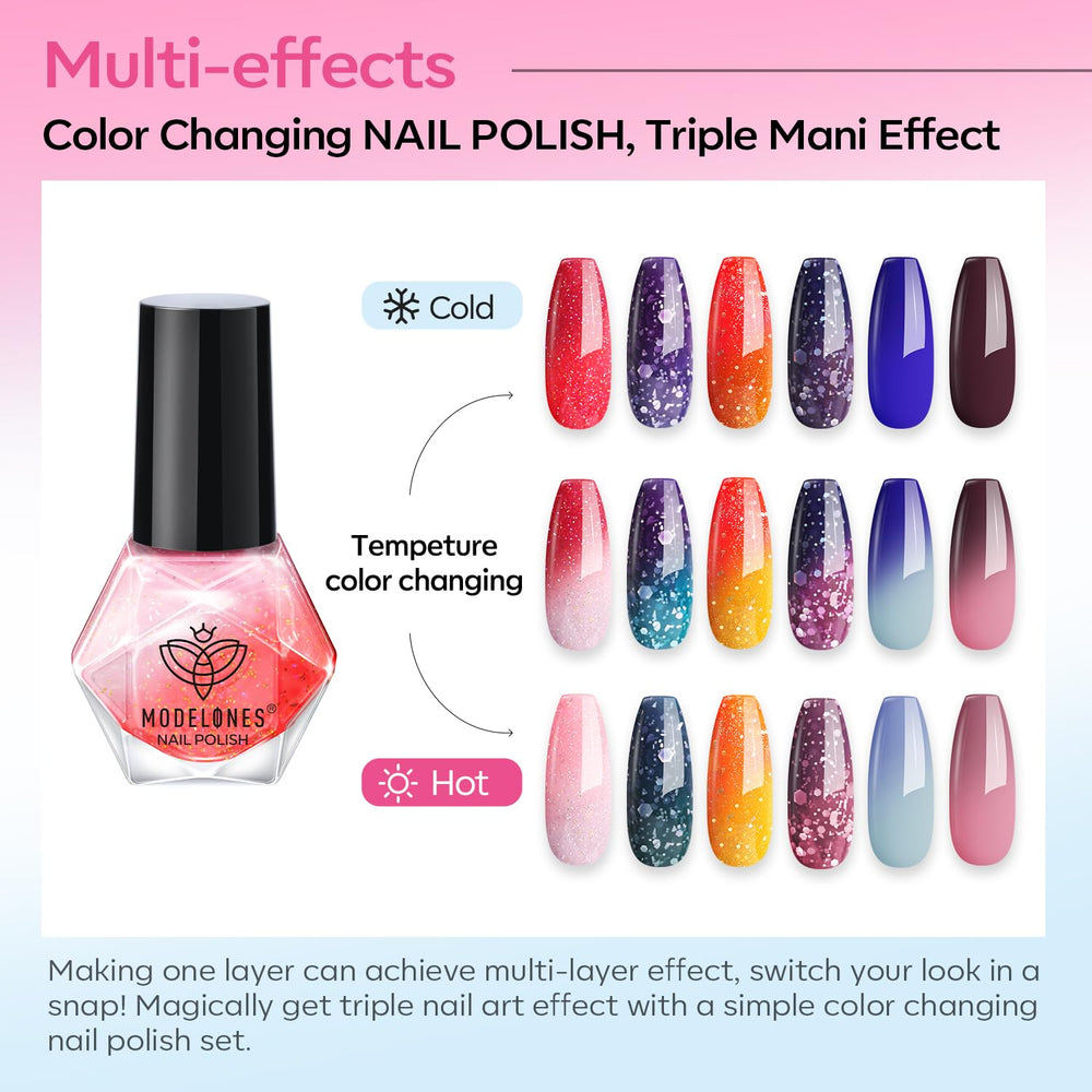 Modelones nails show temperature-change color shift close-up for versatile styling.