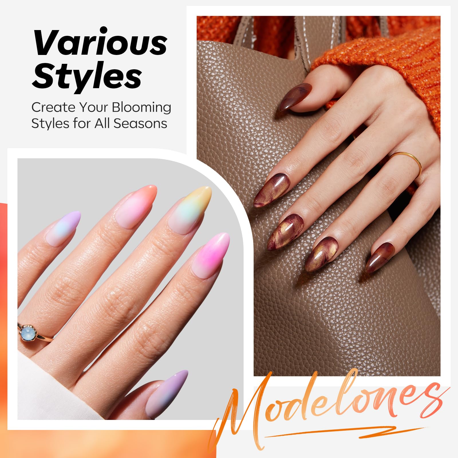 Modelones wide flat brush enables easy, even coverage.