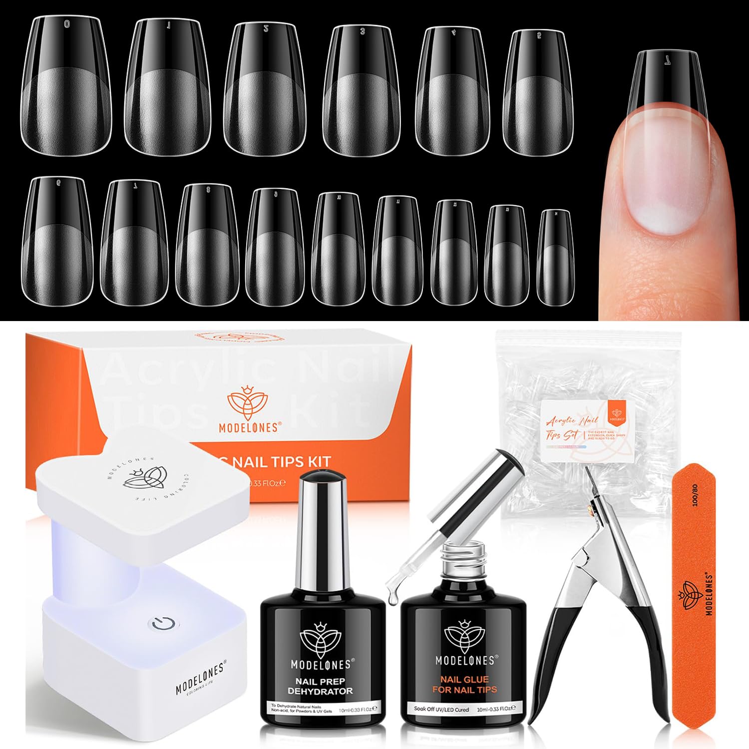 Modelones X nail gel kit short coffin tips 510pcs for precise at-home manicure