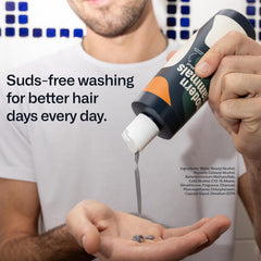 Modern Mammals Men's Hydrating Shampoo enhances hair texture with a clean, healthy feel.