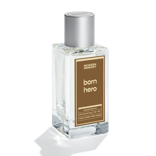 Modern Memory Born Hero EDT bottle front view, enduring scent for daily wear.
