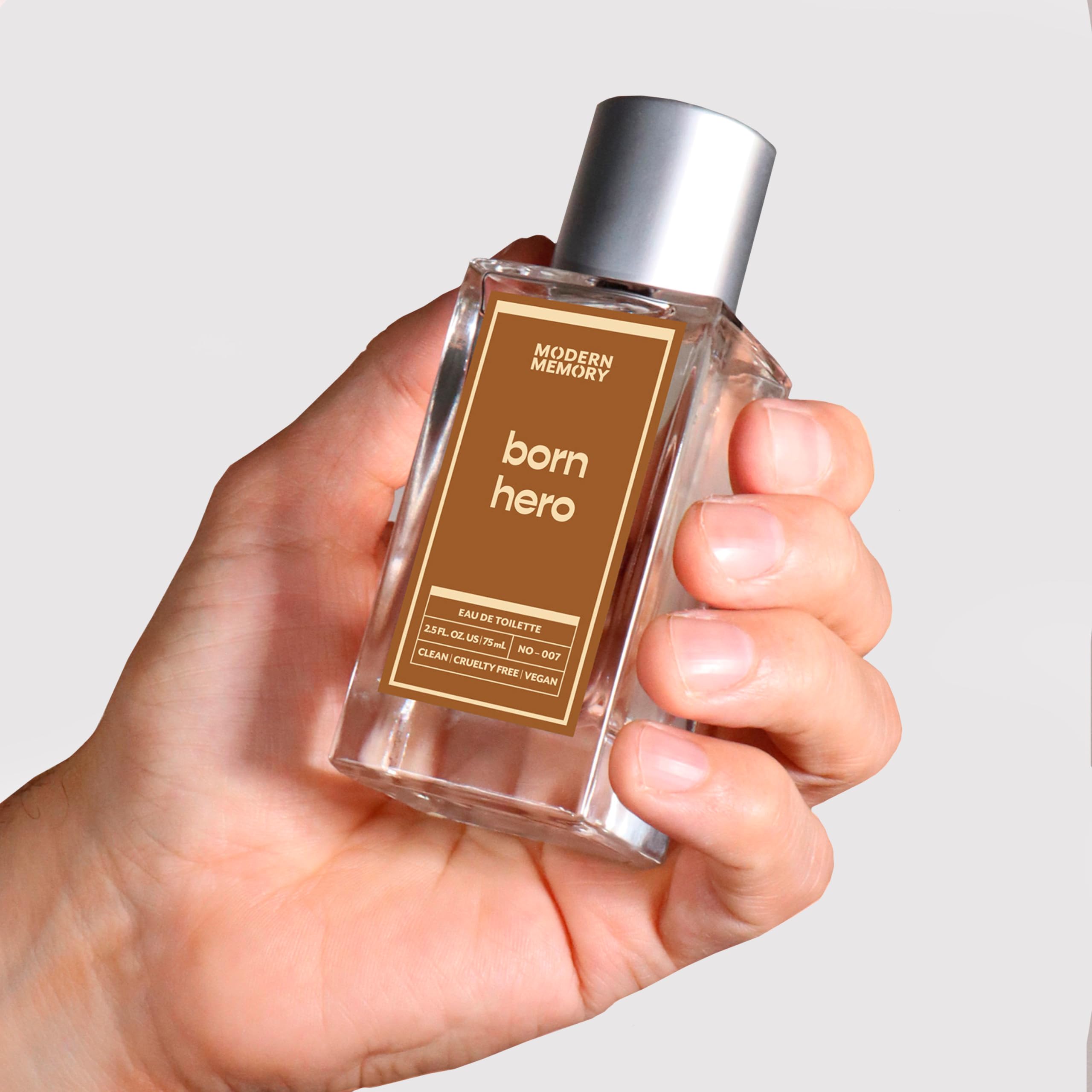 Modern Memory Born Hero EDT bottle side angle, confident aroma for daytime use.