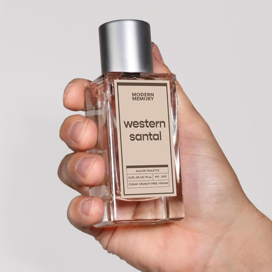 Modern Memory Western Santal cedar and cardamom note visible in the bottle for a bold start.