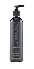 Modern ŌM Shungite Recharge Body Wash bottle for daily cleansing and aromatherapy.