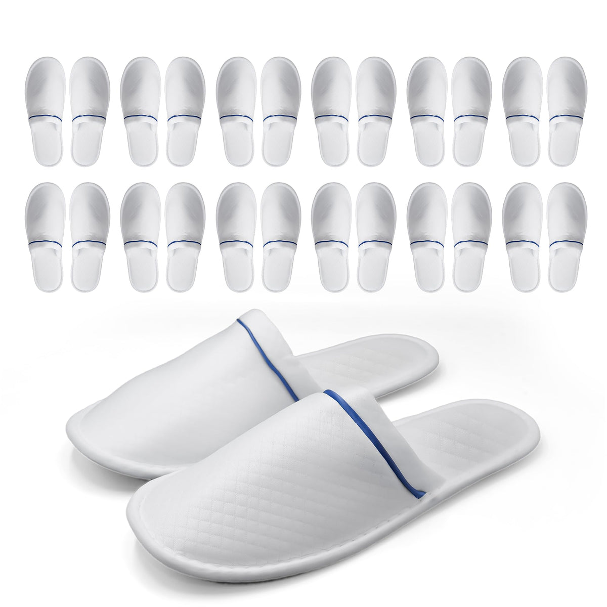 Modlux Spa Slippers closed-toe, white with blue ribbon, ideal for guest comfort