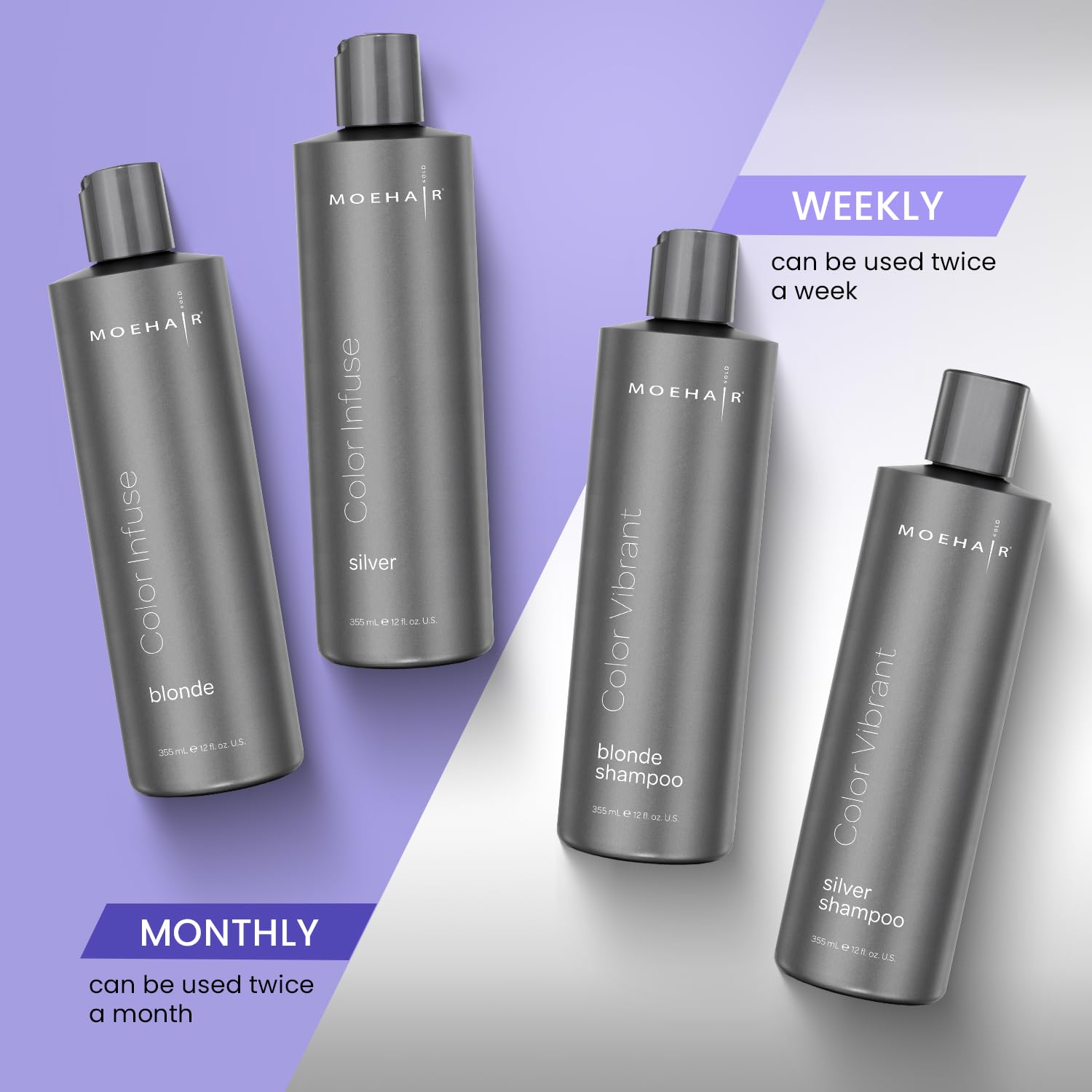 MOEHAIR Color Vibrant Silver Shampoo packaging front highlighting color-safe formula.