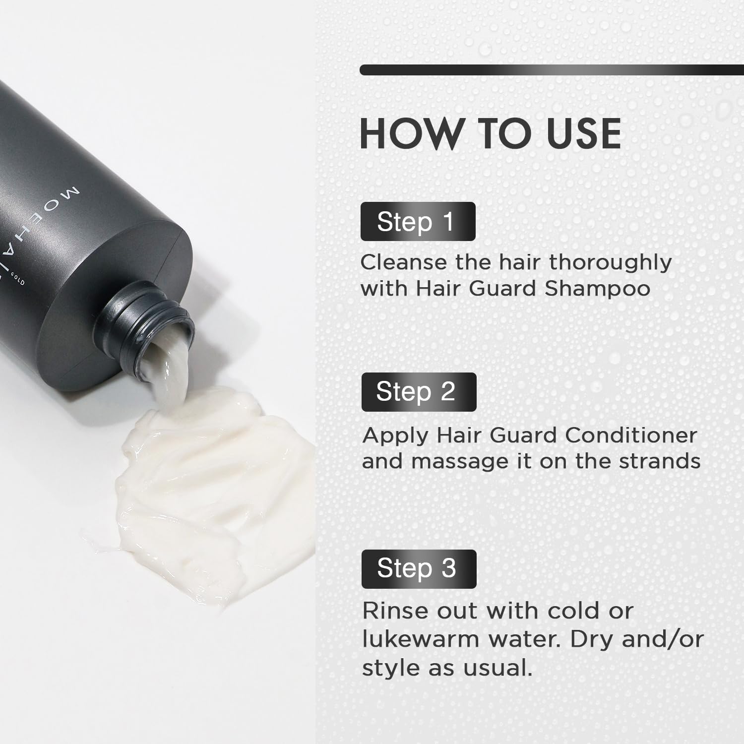 MOEHAIR after-use shine on moisturized, smoother hair.