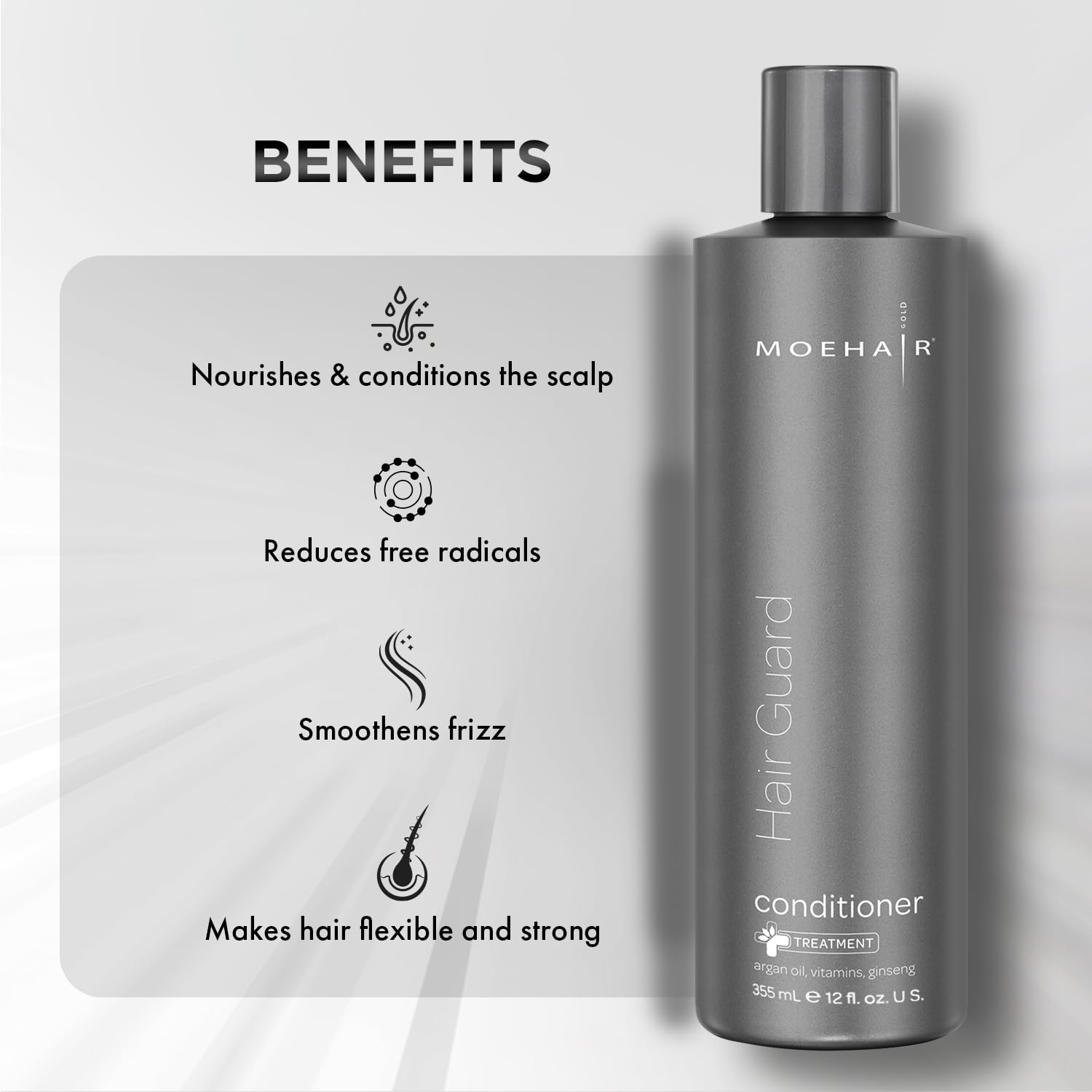 MOEHAIR conditioner texture swatch reveals creamy formula for easy application.