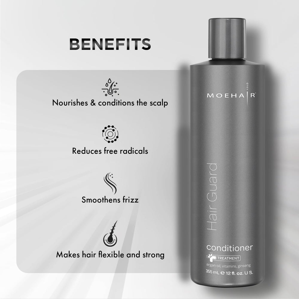 MOEHAIR conditioner texture swatch reveals creamy formula for easy application.