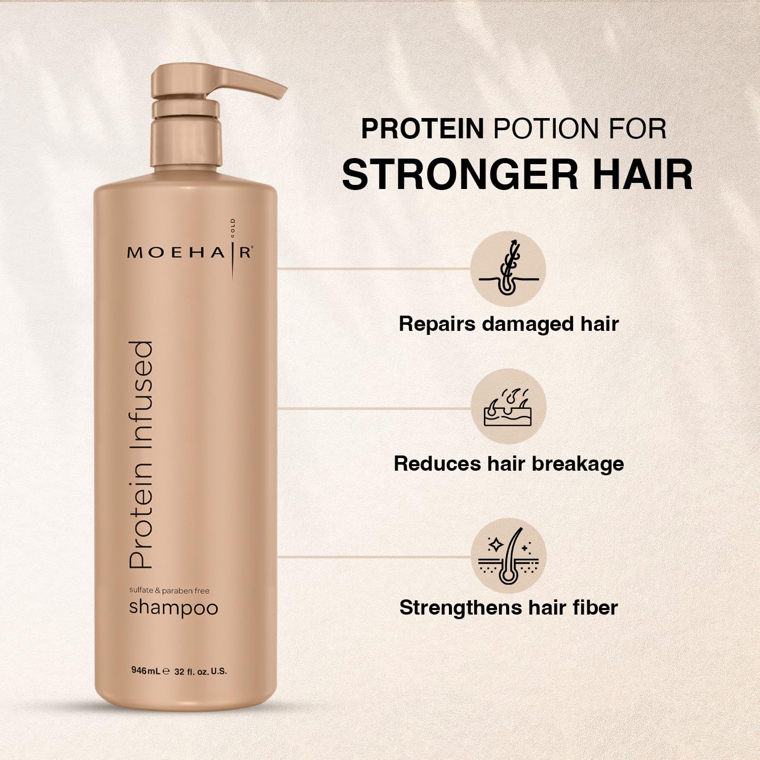 Rich lather shown in MOEHAIR shampoo for effective cleansing.