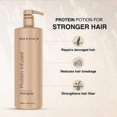 Rich lather shown in MOEHAIR shampoo for effective cleansing.