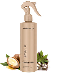MOEHAIR leave-in conditioner bottle for all hair types with nourishing oils.