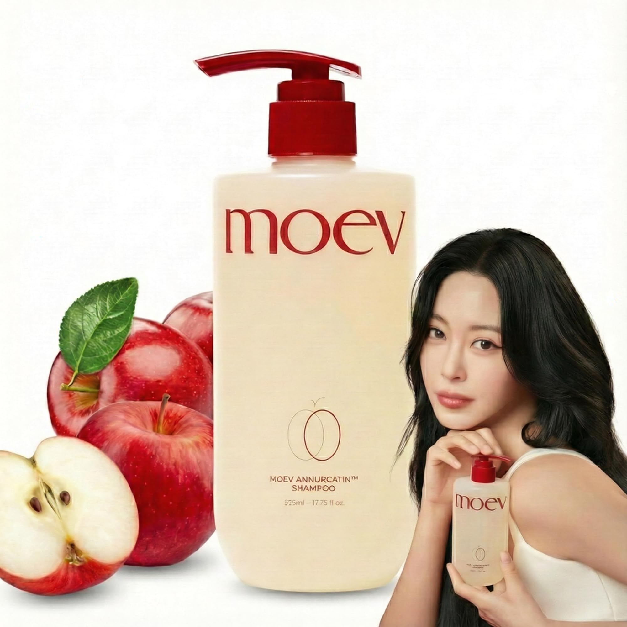 MOEV ANNURCATIN Shampoo bottle front with apple care for lift
