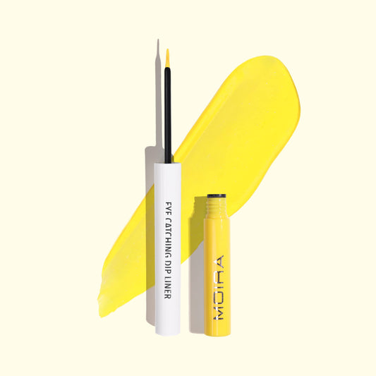 Moira Eye Catching Dip Liner 018 yellow bottle shows waterproof, long-lasting color.