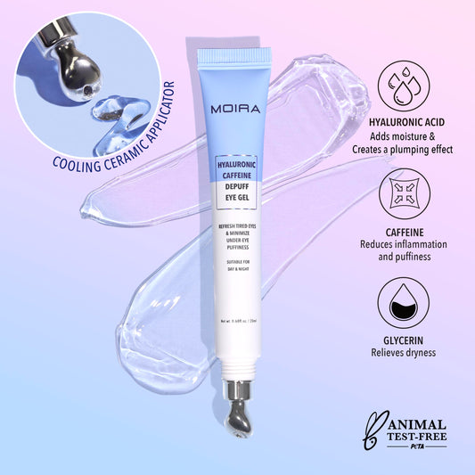 Moira Hyaluronic Caffeine Eye Gel applicator enables precise, soothing application.