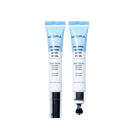 Moira Hyaluronic Caffeine Eye Gel bottle helps refresh the under-eye area.