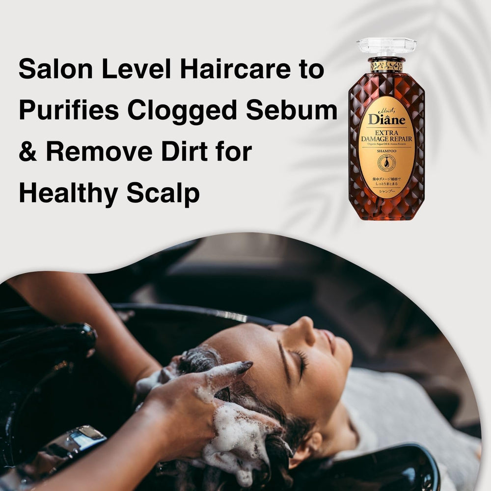 Moist Diane Repair Shampoo amino keratin emphasis shows strand strengthening potential.