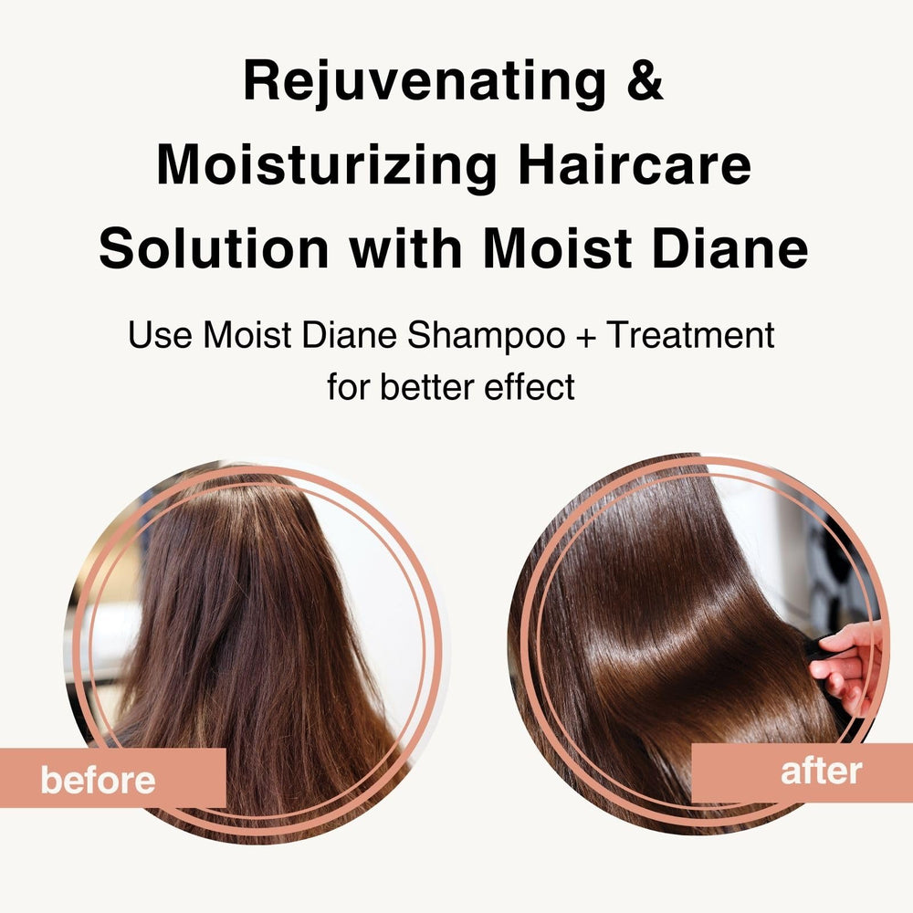 Moist Diane Repair Shampoo plant oils visual communicates long-lasting hydration.
