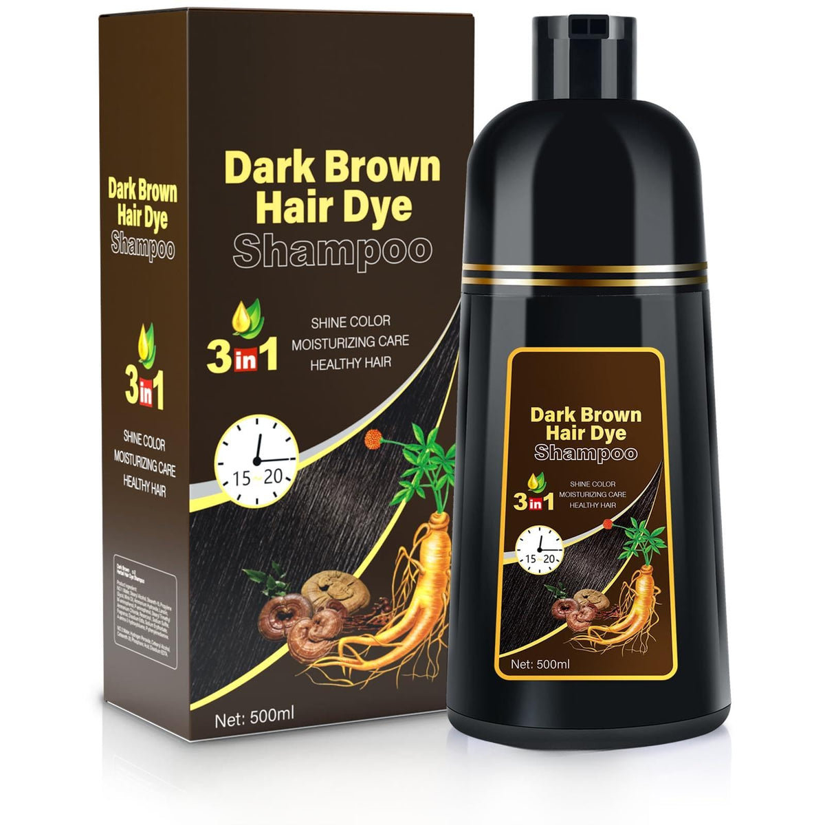 MOISTAR Dark Brown Hair Dye Shampoo bottle for at-home color convenience
