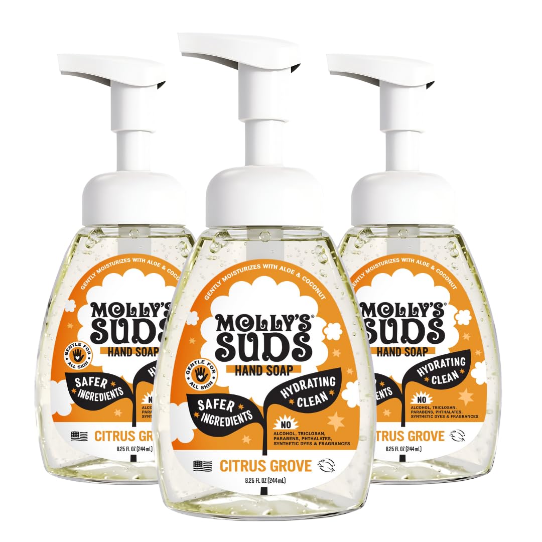 Molly's Suds Citrus Grove foaming hand soap bottle with aloe for gentle cleansing
