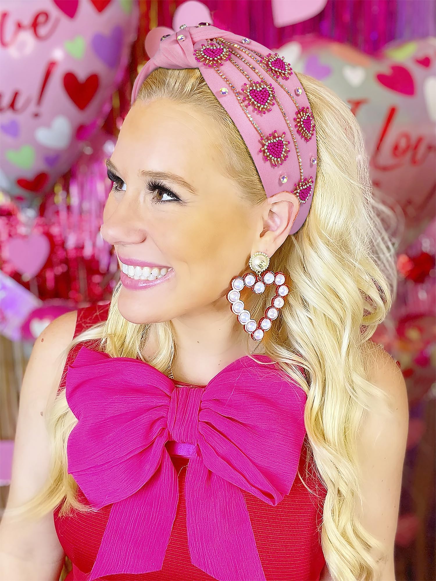 MOLOCH pink beaded-heart headband pairs with summer outfits and celebration looks.