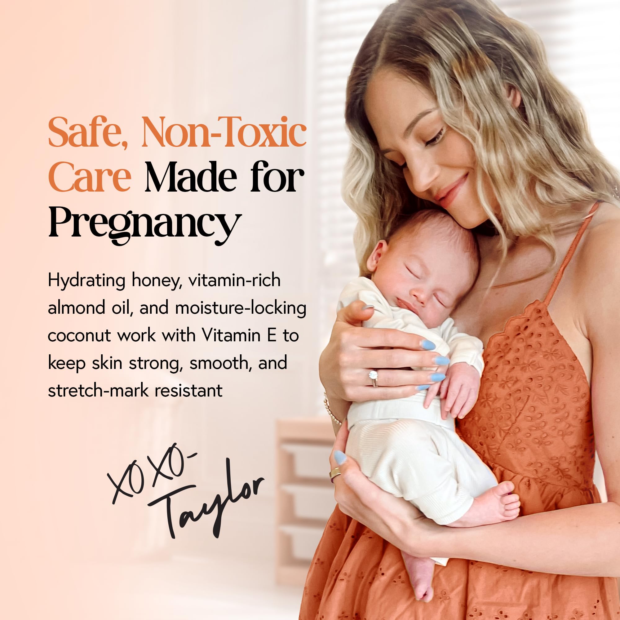 MOMMY LIFE Preggie Paste Belly Butter warmed between hands demonstrating easy spread.