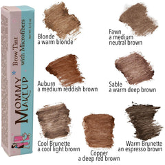 Before and after with Mommy Makeup Brow Tint shows buildable color and defined brows.