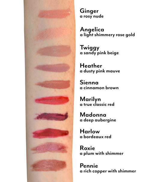 Mommy Makeup Kiss-Proof lip color demonstrates transfer-proof wear.