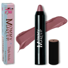 Mommy Makeup Triple Sticks Toasted Berry versatile lip and cheek color with hydrating shea butter for everyday wear.