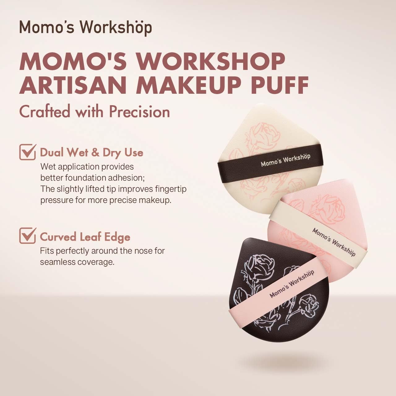 Curved-edge design provides control and durability during makeup application