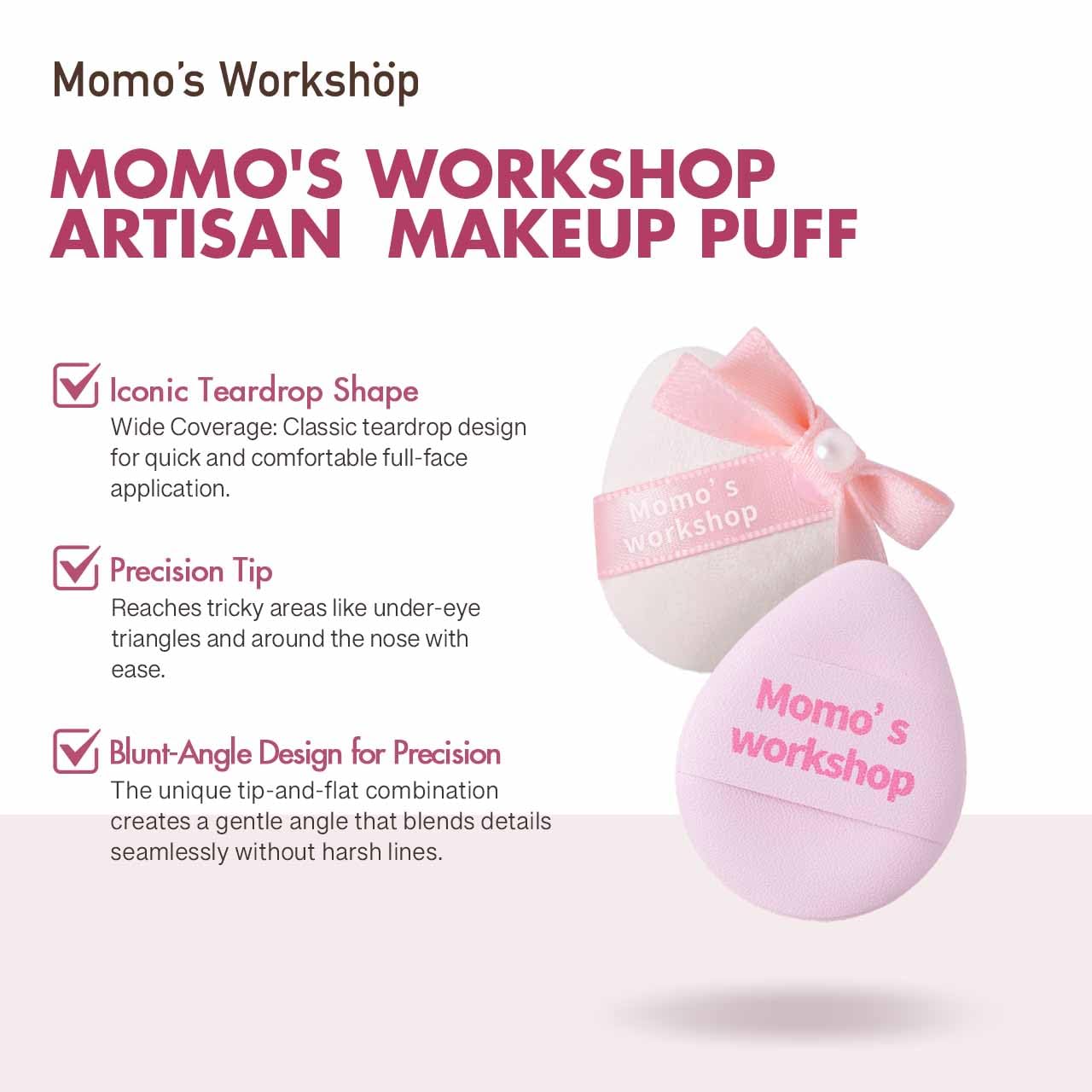 Momo's Workshop slipper puff with 30° edge for contouring.