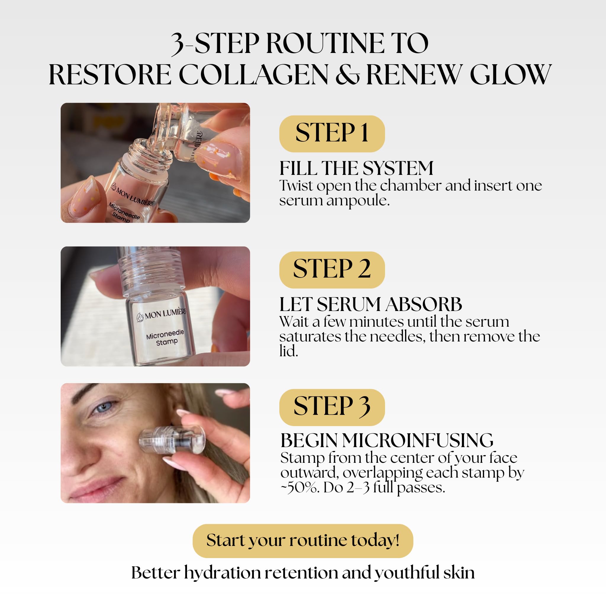 Mon Lumière serum PDRN peptides delivers guided absorption for potential skin renewal.