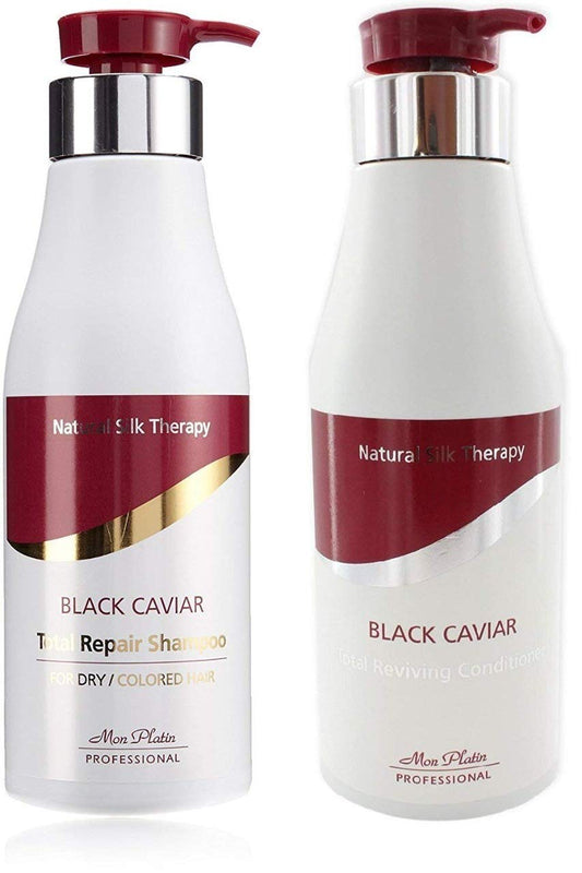 Mon Platin Total Repair Shampoo bottle nourishes dry, damaged hair.