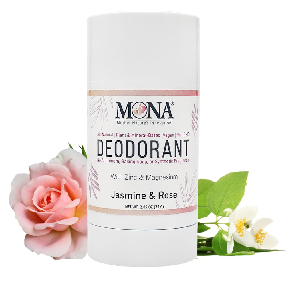 MONA magnesium deodorant stick jasmine-rose for sensitive skin with all-day freshness.
