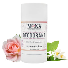 MONA magnesium deodorant stick jasmine-rose for sensitive skin with all-day freshness.