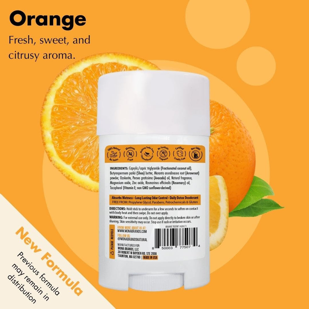 MONA orange deodorant cap close-up showing easy application