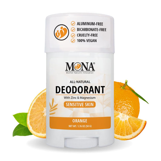 MONA orange deodorant stick for sensitive skin and long-lasting freshness
