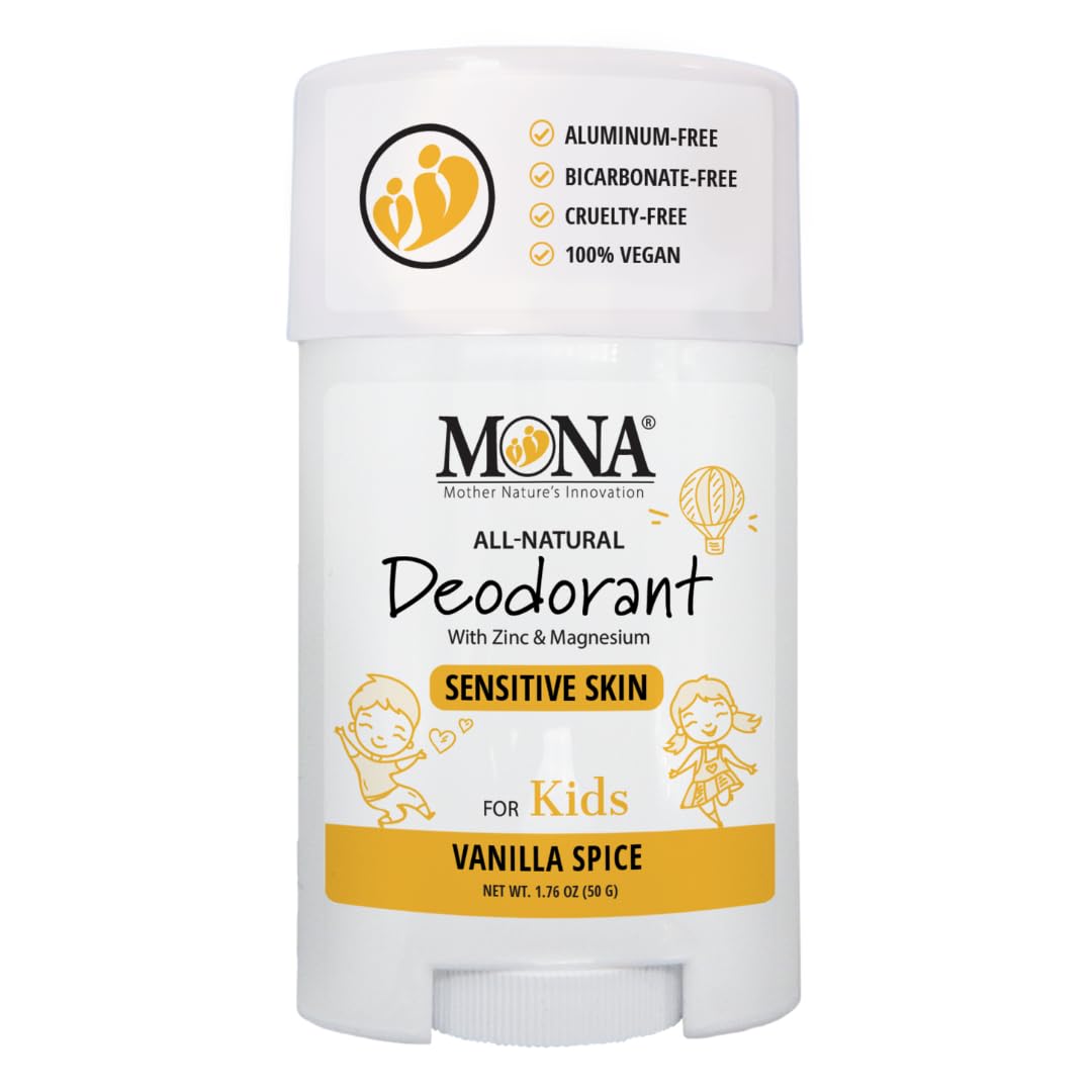 MONA Vanilla Spice deodorant stick for kids, aluminum-free and gentle on skin