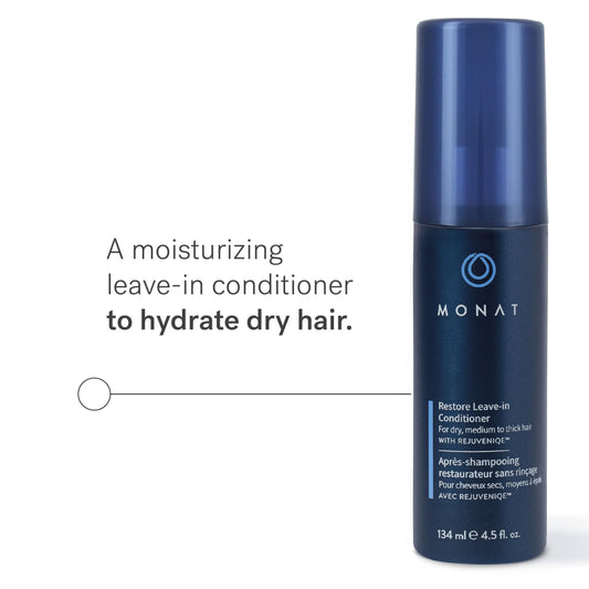 MONAT Balance hands applying conditioner for quick detangling and smoother styling.