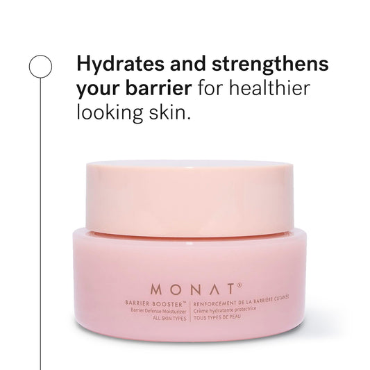 Texture swirl of MONAT Barrier Booster cream highlights silky, lightweight feel ideal for daily use.
