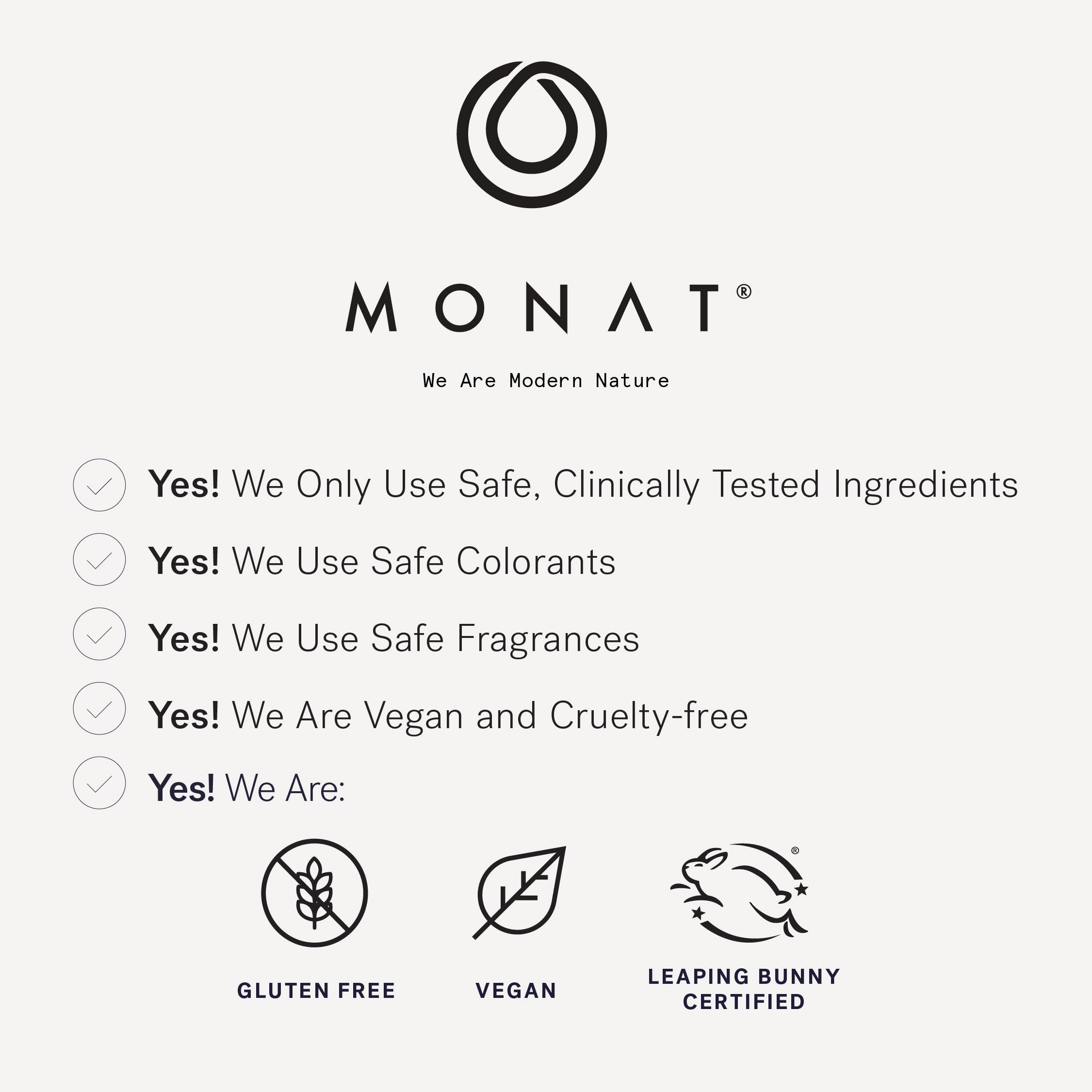 MONAT Be Balanced model applying moisturizer with soft upward strokes.