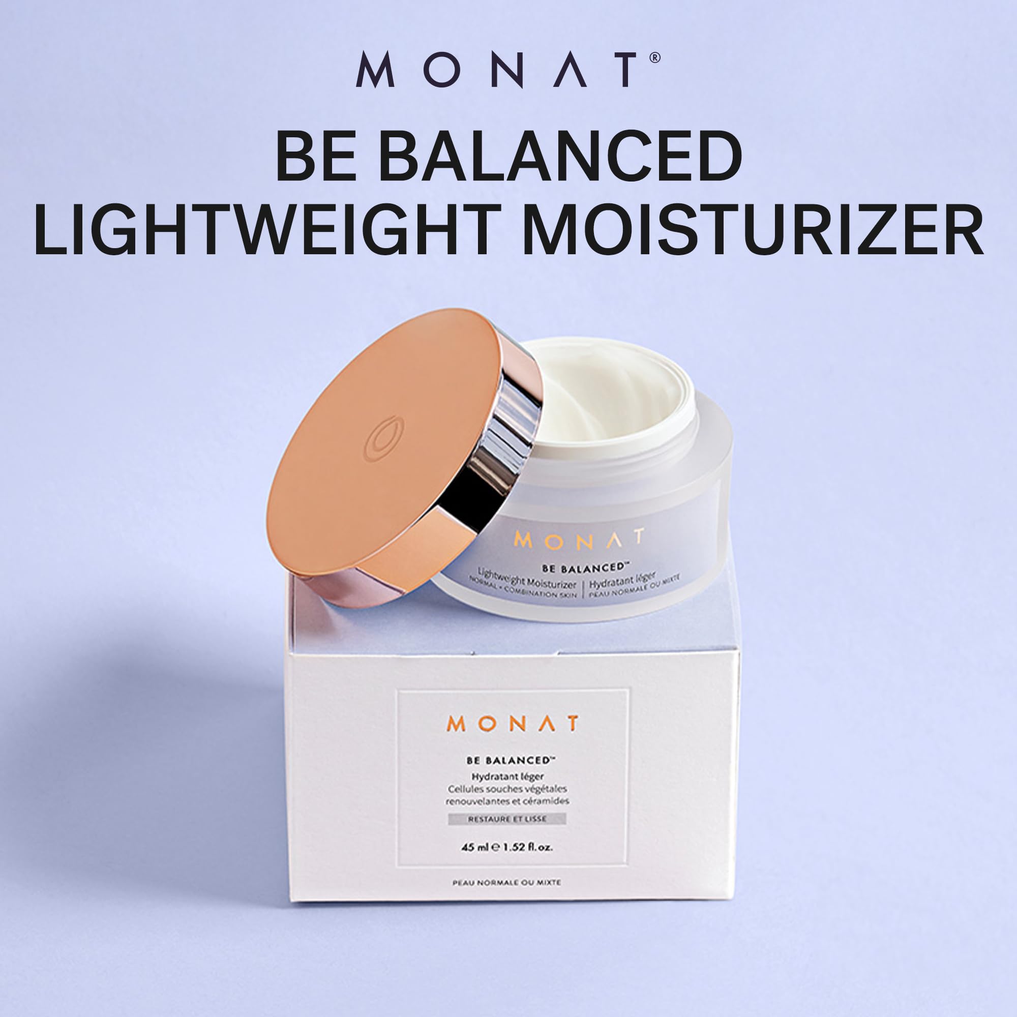 MONAT Be Balanced spatula applying moisturizer to the face for easy application.