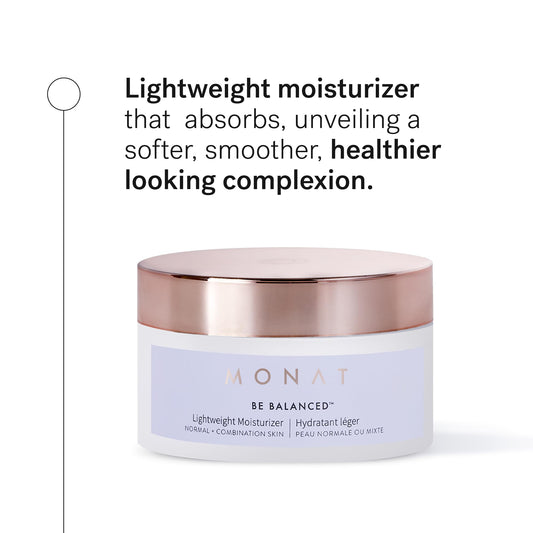 MONAT Be Balanced texture swirl showing smooth, non-greasy finish for all-day hydration.